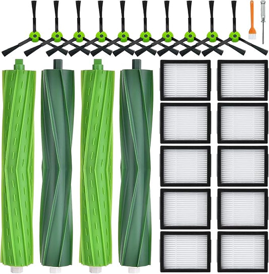 APZOVO 22 Pack Replacement Parts for iRobot Roomba i7 i7+ i3 i3+ i4 i4+ i5 i5+ i6 i6+ i8 i8+ E5 E6 E7 j6 j6+ j7 j7+ Combo i5 i5+ j5 j5+ Vacuum Accessories, 4 Rubber Roller 10 Filter 10 Side Brush