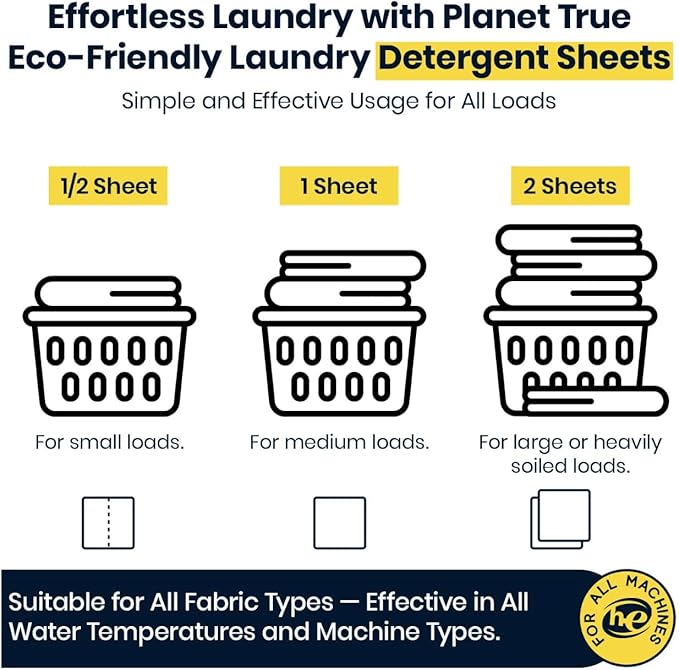 Eco-Friendly Laundry Detergent Sheets, 60 Loads (30 Sheet) Fragrance Free Laundry Sheets Detergent, Concentrated Washer Detergent, Plastic Free Travel Laundry Detergent