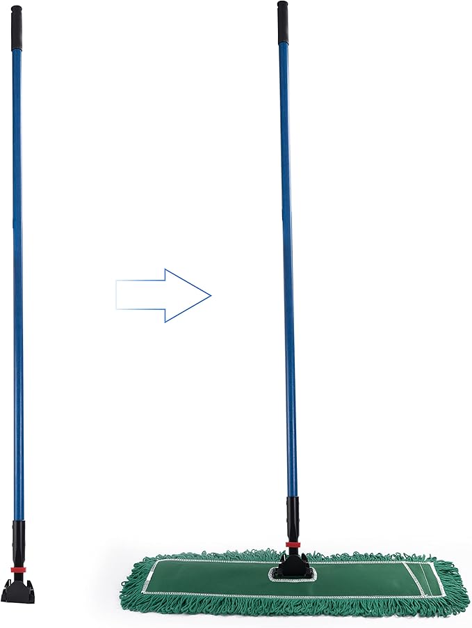 Matthew Cleaning Commercial Quick-Change Dust Mop Handle with Clip-on Metal Gripper for Heavy Duty Mop Head Replacement Holder, Fiberglass Handle 60 inch 6packs-Blue