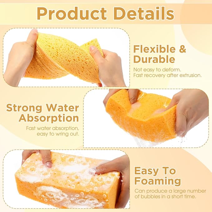 Mimorou 3 Pcs Large Sponge Bulk 7.9 x 3.9 x 2.4 Inch Grouting Car Washing Sponge for Thick Cleaning and Dish Washing