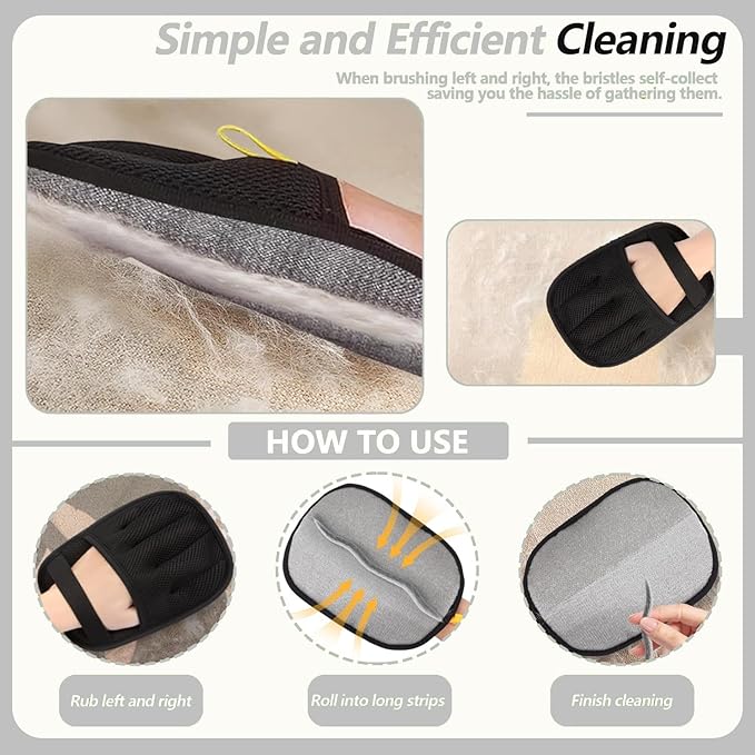 Glirops 2-Pack Electrostatic Pet Hair Remover Gloves - Reusable Dog & Cat Hair Removal Brush for Furniture,Car Interiors,Bedding and Clothing