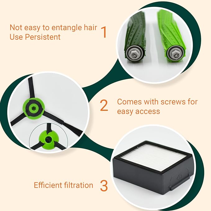 Yojolee Replacement Parts Compatible with iRobot Roomba J7 J7+ J5 J5+ J6 J6+ J8 J8+ J9 J9+ i e j series Vacuum Cleaner Accessories Kit,Front Caster Wheel,Rubber Brushes,3 HEPA Filters,6 Side Brushes