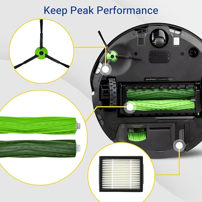 J Series Replacement Parts Accessories for iRobot Roomba J5 J5+ J6 J6+ J7 J7+ J8 J8+ J9 J9+ Robotic Vacuum Cleaner Attachment Kit, 1 Main Brush, 5 Black Side Brush, 5 Filter (Not for Combo j7+/j9+)