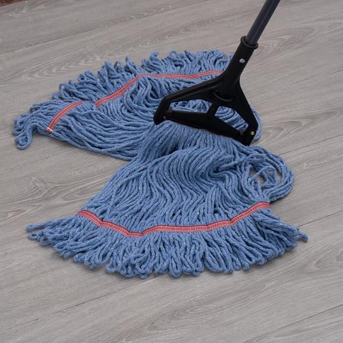 Matthew 4 Set&4 Replacement Commercial&Residential Mop Heavy Duty Industrial Mops w/Adjustable Side-Gate Handle(Quick-Change Gripper) Looped-End String Wet Cotton Mop for Home,Office,Warehouse