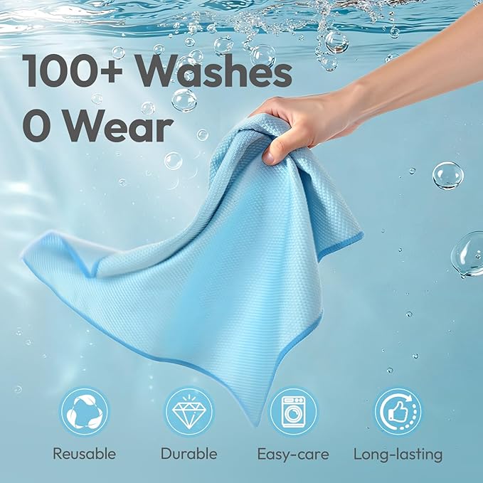 Nanoscale Microfiber Cloths 15.55”x 15.55”, Glass Window Mirror Stainless Steel Car Cleaning, Streak-Free, Lint-Free, Super Thick & Absorbent, Reusable, 6 Pack (Blue)