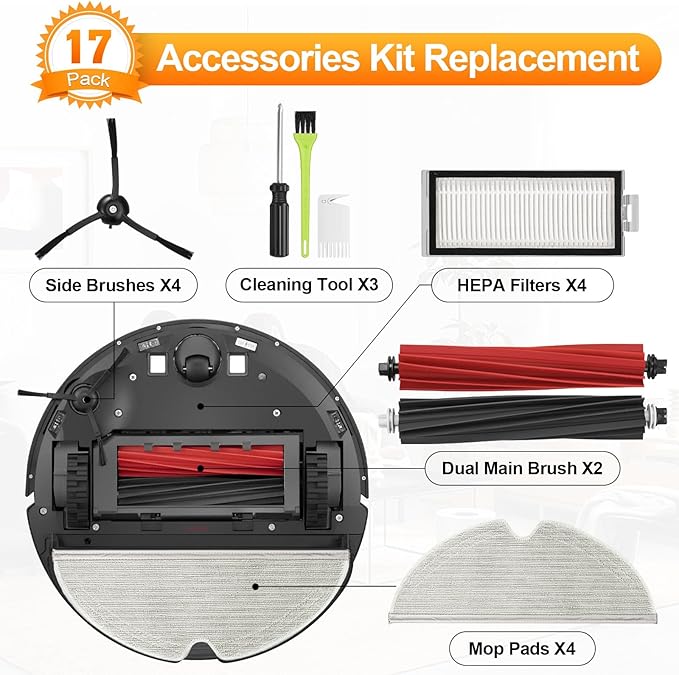Q5 Max+ Replacement Accessories for Roborock Q5 Max+/ Q8 Max+ /Q5 Max Plus / Q5 Pro / Q5 Pro+ Plus Replacement Parts for Q5 DuoRoller+ Accessory Kit, 2 Main Brushes 4 Filters 4 Mop Pads 4 Side Brushes