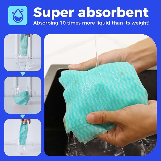 Reusable Cleaning Towels Handi Wipes Reusable Cloths Disposabel Dish Cloths Dish Towels Dry Handy Wipes Big Durable Absoebent 40 Count, Blue
