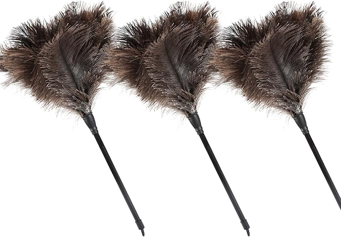 MehelloFeather Ostrich Feather Duster 15Inch Natural Fluffy Handheld Feather Dusters for Cleaning Keyboard Home Car Office (3PCS)