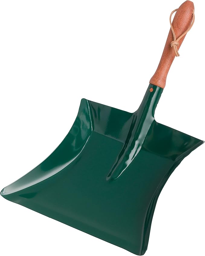 REDECKER Heavy Duty Steel Dust Pan, Powder-Coated, Large Green Dustpan with Long 16-1/2-Inches Oiled Beechwood Handle for Home, Outdoor Dustpan, Made in Germany - Dust Pan Steel Green