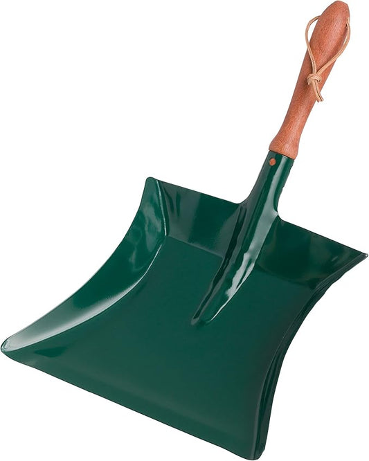 REDECKER Heavy Duty Steel Dust Pan, Powder-Coated, Large Green Dustpan with Long 16-1/2-Inches Oiled Beechwood Handle for Home, Outdoor Dustpan, Made in Germany - Dust Pan Steel Green