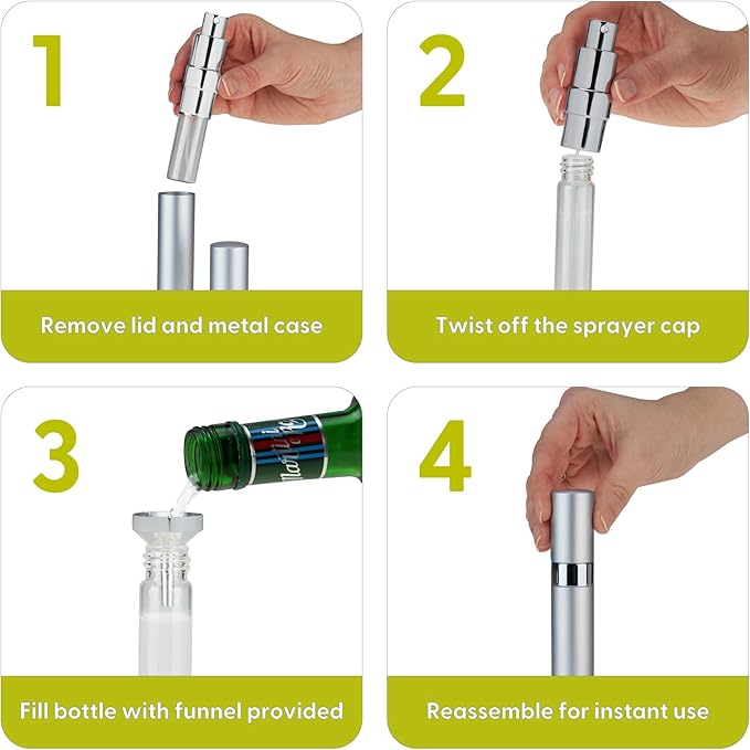 True Martini Atomizer Bar Mister, 15ml Capacity Vermouth Sprayer for the Perfect Dry Martini, Cocktail Mist Sprayer for Whiskey, Absinthe, Bitters & Aromatics, Refillable Glass Canister with Funnel