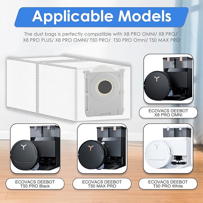(5 Pack) X9 Pro Omni Replacement Dust Bags Compatible With ECOVACS DEEBOT T30C Omni/ T80 Omni/ T50 PRO Omni/ T50 MAX PRO Omni/ X8 Pro Omni Robotic Vacuum Cleaner, Accessories Kit
