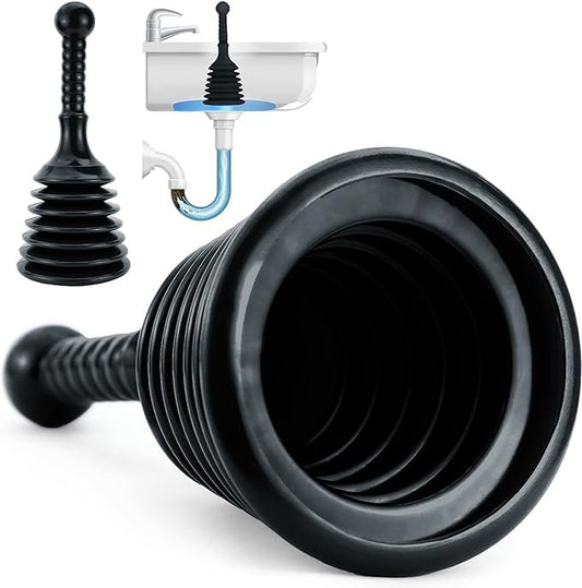 Luigi's Sink Plunger Kitchen - Sink Plunger Bathroom - Drain Bathtub or Shower - Small and Powerful Clog Remover - Commercial Style "Plumbers Plungers" with Large Bellows - Black - Small