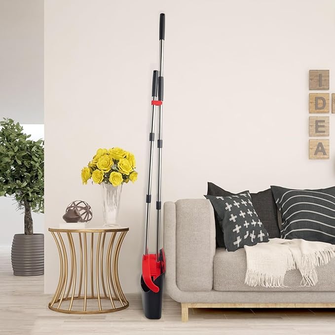 XXFLOWER Broom and Dustpan Set with Long Handle, Heavy Dust Broom and Dustpan Combo for Home，Kitchen, Office, Pet Hair 2PCS (Black Red)