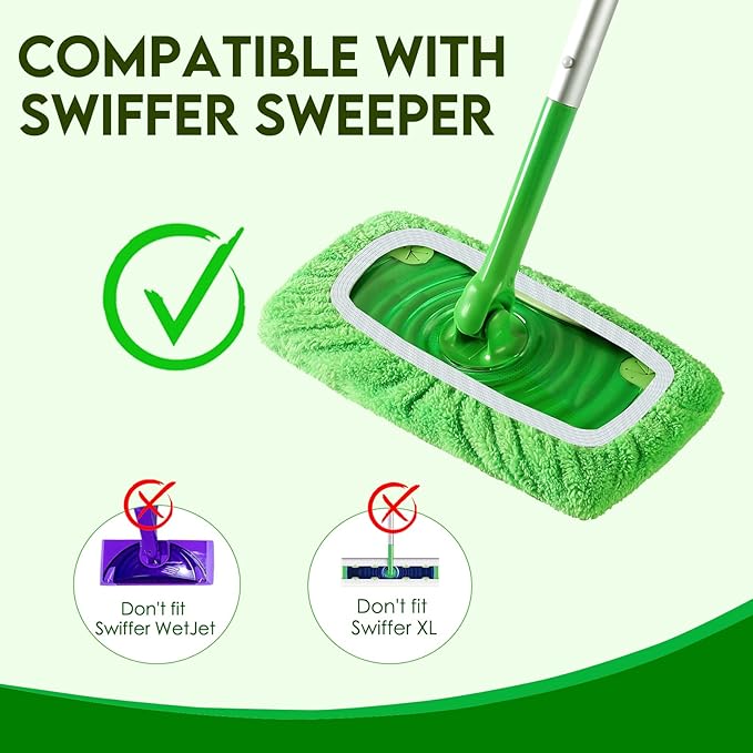 Reusable Mop Pads Refill Compatible with Swiffer Sweeper Mop - Dry Sweeping Cloths & Wet Mopping Cloths for Household Cleaning - Washable Microfiber Pads for Mopping Floors (8 Pack)
