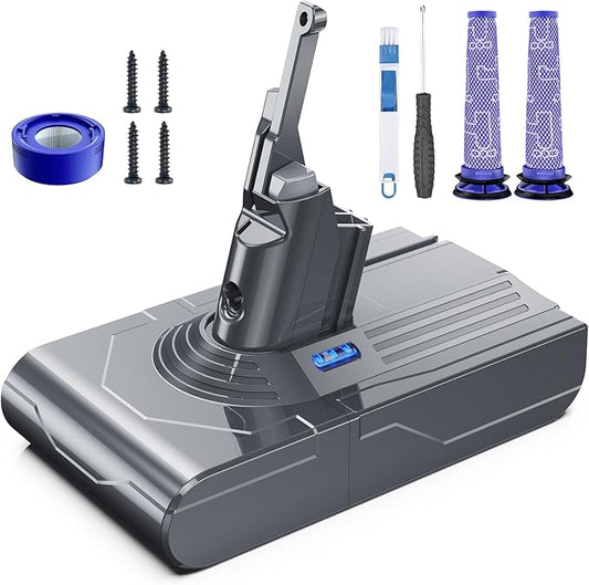 Battery Replacement for V8, 21.6V 8000mAh Li-ion Battery, Compatible with SV10 V8 Animal V8Motorhead V8Absolute V8Carbon Fiber V8Fluffy Series Cordless Vacuum, 1 Post-Filter and 2 Pre-Filters
