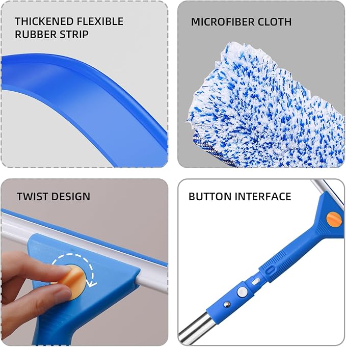 MRDARENSU Professional Window Cleaning kit, 2-in-1 Window Squeegee with 51" Extension Poles, Suitable for Indoor & Outdoor Windows, High Glass, High Windows, Multi-Purpose Car Windshield Cleaning
