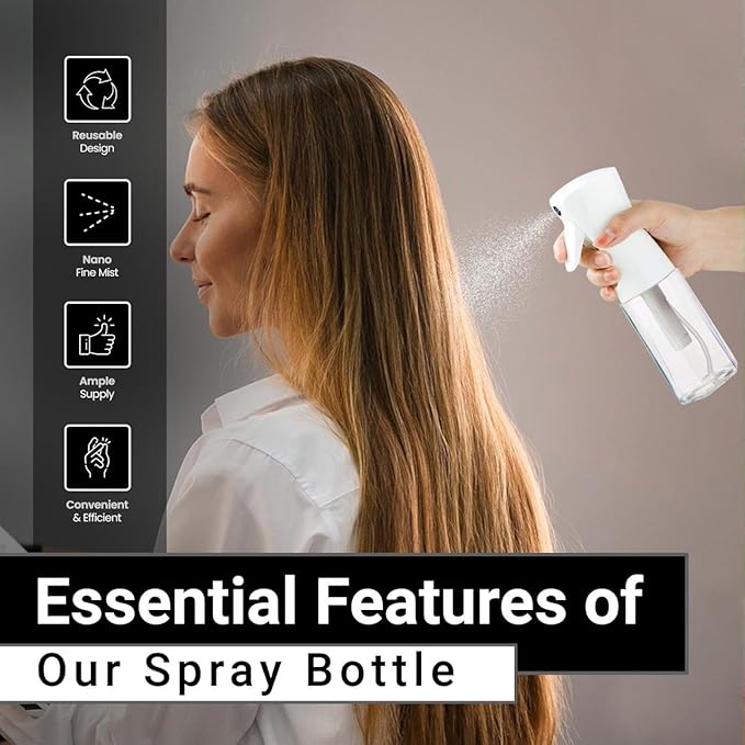 Continuous Mist Spray Bottle – Ultra Fine Mist for Hair Styling, Salon Use, and Versatile Applications – Ideal for Plants, Cleaning, and Travel – 5 oz Clear Octagon Shape Empty Bottle