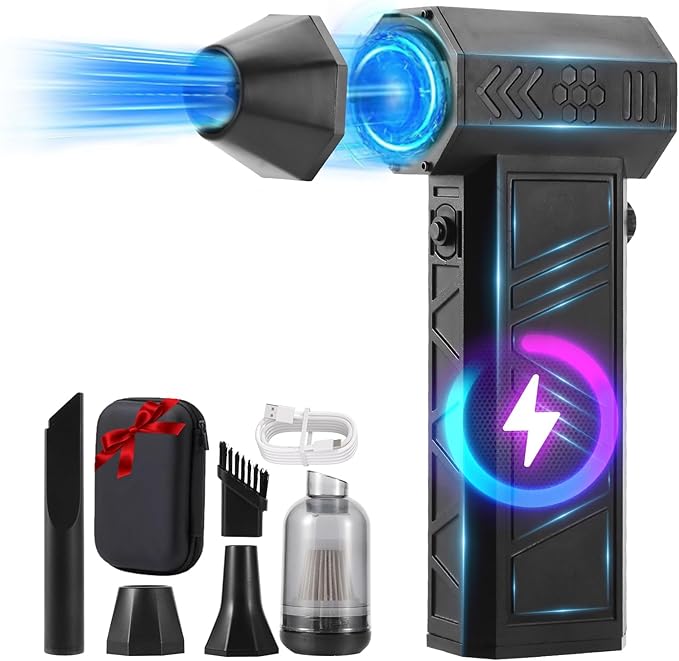Electric Compressed Air Duster - 20,0000 RPM Rechargeable Cordless Turbo Blower, Portable Air Blower Gun for Cars, PC, Keyboard, Home & Outdoor Dust Cleaning (Replaces Compressed Air Cans)