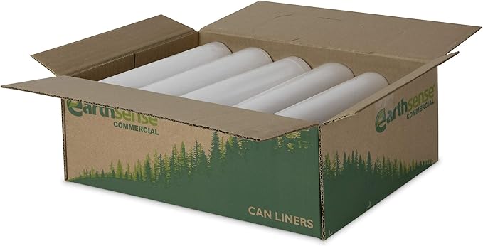 Earthsense Commercial RNW4654C Can Liner, 46 x 54, 60 gal, 1.2 mil thickness, Polyethylene, Black (Pack of 100)