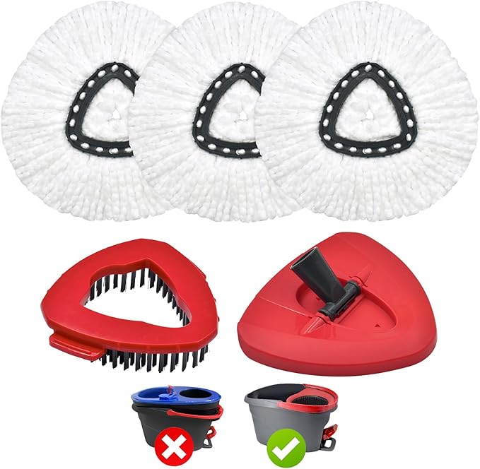 Mop Heads Replacements for Ocedar, Spin Mop Replace Head for O-Cedar EasyWring 1 Tank System Mop Refills, Include 3 Pack Mop Heads, 1 Scrub Brush & 1 Base Combo