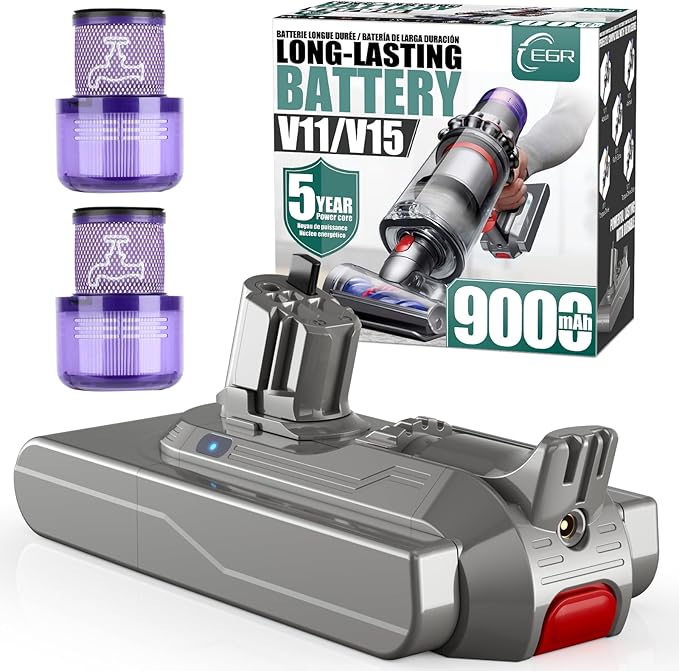 EGR 9000mAh V11 Battery Replacement Compatible with Dyson Click-in Installation for Extra/Absolute/Animal/Torque/Drive/Outsize/V11/V15/SV15/SV22/970425-01 Vacuum