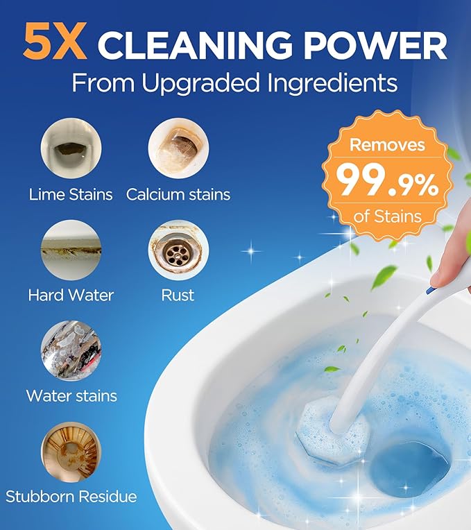 62 Count Toilet Wand Refills for Clorox Toilet Wand, 5X Cleaning Power Toilets Bowl Cleaners with Exclusive Formula, High-Density Disposable Toilets Brush Scrubber - No Falling Apart