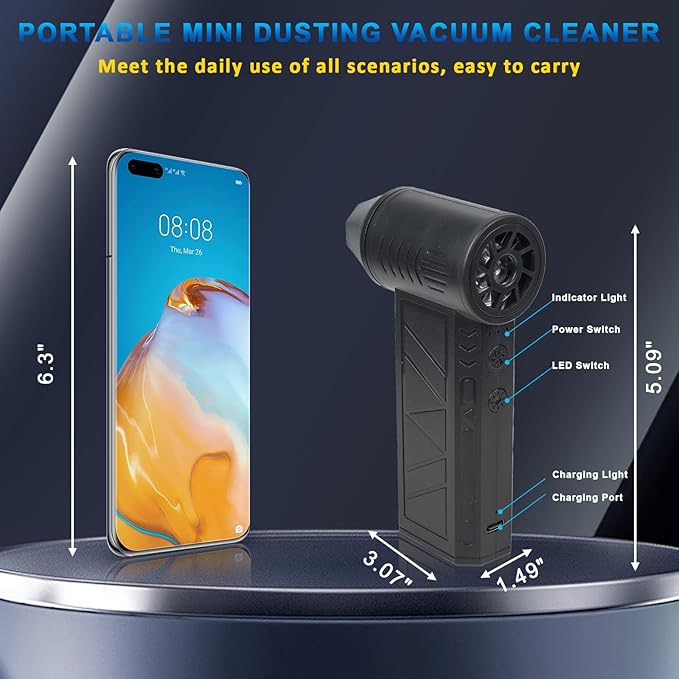 NUHFUFA 4-in-1 Compressed Air Duster with Light, Handheld Car Vacuum/Air Blower/Pump/Inflate 130000RPM Adjustable Electric Vacuum Cleaner for Computer Keyboard Car Home(Black)