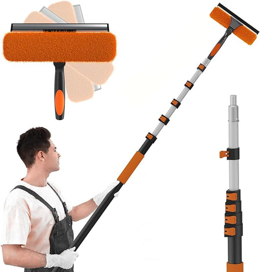 SISUPASSIE 30FT Reach Window Squeegee with Extension Pole, 2-in-1 Professional Window Washing Kit for Home, Indoor Outdoor Squeegee with Rotatable Head for High Windows