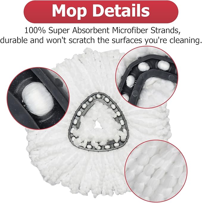 Spin Mop Replacement Head - EasyWring Mop Refills with Base Compatible with O-Cedar Triangle Spin Mop, Microfiber Mop Replace Head Easy Cleaning Floor Head Mop (White)