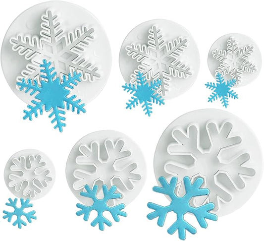 ilauke 6PCS Snowflake Cookie Cutters Decorating Fondant Embossing Tool Christmas Cookie Cutters Snowflake Plunger Cake Cutter
