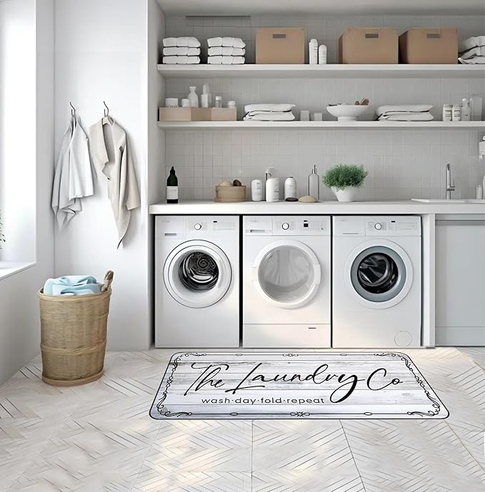 Laundry Room Rug Runner 20"X59" Non Slip Farmhouse Mats Organization and Washable Floor Long Rugs for Laundry Room Accessories Mudroom Kitchen Bathroom Area Rugs Decor