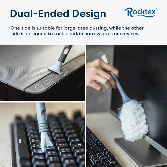 Rocktex 3 Pack Microfiber Delicate Duster & Detail Brush - Dual Ended Duster with Microfiber, Electrostatic and Washable Screen Static Cleaning Tool for Office, Car, Laptop, Screen, Keyboard, TV