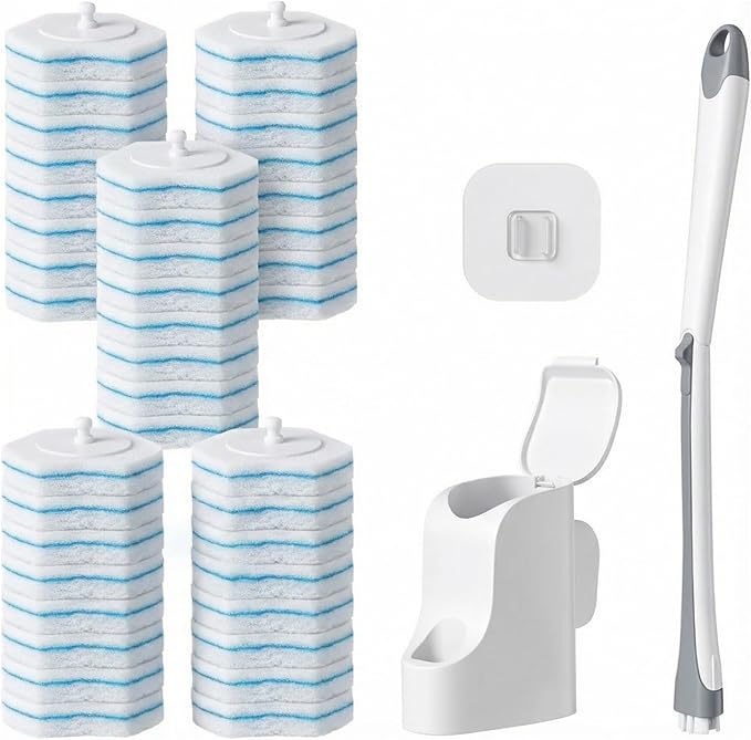 Disposable Toilet Brush with 40 Toilet Wand Refills, Wall Mounted Toilet Brush and Holder Set, Toilet Bowl Brush for Bathroom Toilet Sink Cleaning