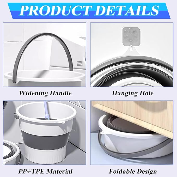 Collapsible Bucket 4.5 Gallon/17L Large Plastic Household Cleaning Mop Buckets Foldable Water Bucket for Car Wash Fishing Camping Beach (White)