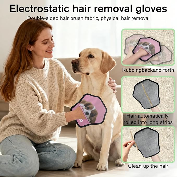 XIOBODR Personalized Pet Hair Remover Glove for Dogs & Cats - Custom Photo & Name Magic Brush for Dog Cat Hair Removal, Reusable Electrostatic Pet Hair Gloves for Furniture Carpet Couch, Photo Pink