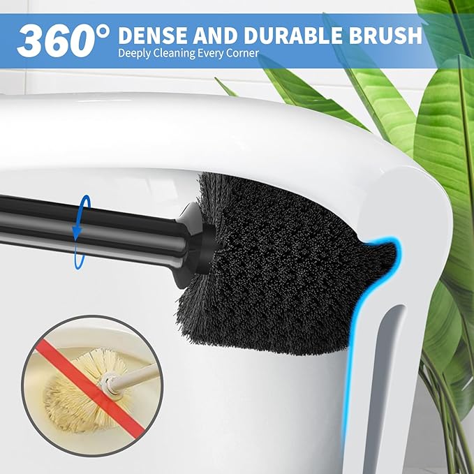 uptronic Toilet Plunger and Brush, Bowl Brush and Heavy Duty Toilet Plunger Set with Holder, 2-in-1 Bathroom Cleaning Combo with Modern Caddy Stand for for 5.7-inch Toilet Drain Bathroom Cleaning