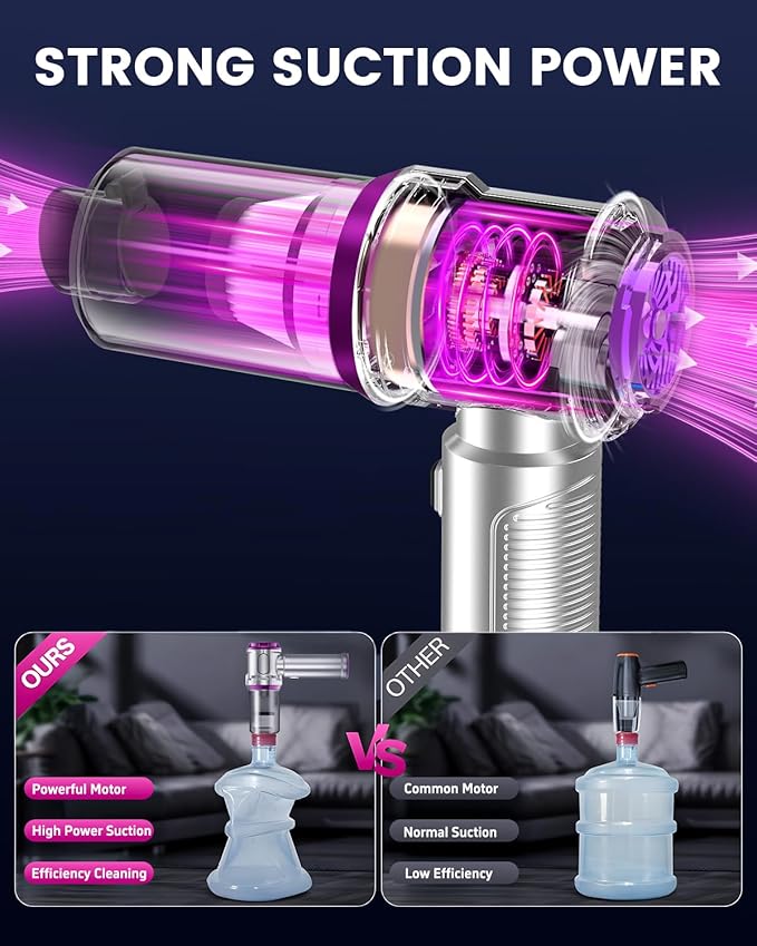 NOBIWA Portable Car Handheld Vacuum Cleaner 15000pa - 4 in 1 Vacuum Cleaner&Air Duster, Rechargeable Handheld Vacuum with Multi-Nozzles for Car, Home, Pet, Ideal Gifts for Men & Women (Pink)