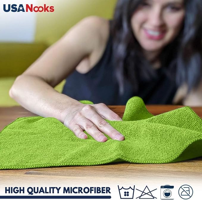USANOOKS Microfiber Cleaning Cloth Light Green - 100 Pcs 12.5"x12.5" - High Performance - 1200 Washes, Ultra Absorbent Towels Weave Grime & Liquid for Streak-Free Mirror Shine - Car Washing Cloth