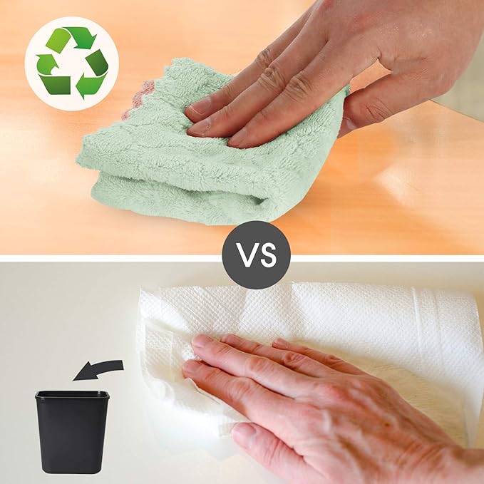 Cleaning Cloths Kitchen Towels Microfiber Washcloths Lint Free Dish Cloth Reusable Dishtowels Household Super Absorbent Fast Drying, 10"x10", Pack of 5 (Pink-Green)