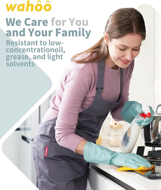 LANON wahoo Skin-Friendly Cleaning Gloves, Unlined Dishwashing Rubber Gloves, Kitchen, Non-Slip, Surf Spray, Medium