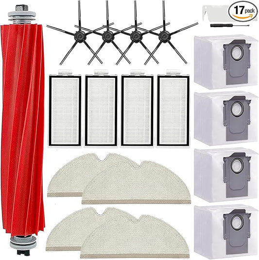 17 Pack Roborock Q7 Replacement Parts Compatible for Roborock Q7 Q7+ Q7 Max Q7 Max+ Vacuum Cleaner,1 Main Brush, 4 Filter, 4 Side Brush, 4 Mop Cloth, 4 Dust Bag