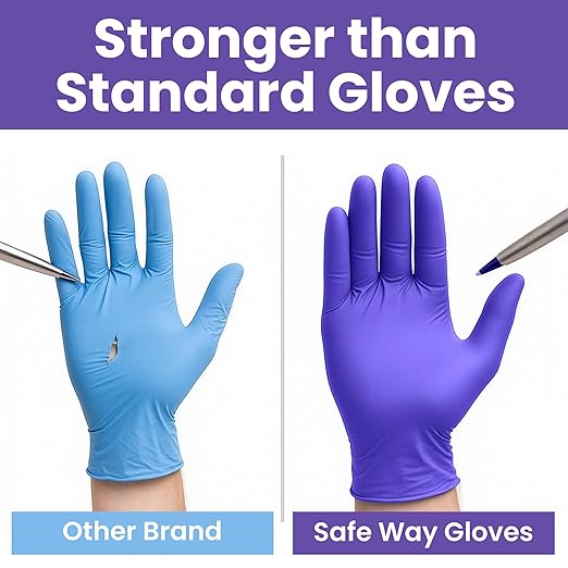 SafeWay Nitrile Gloves, 200 Ct, Medium, Powder-Free, Latex-Free, All-Purpose, Professional Disposable Gloves with Textured Fingertips for Medical Use, Food Prep, Cleaning, Tattoo & More