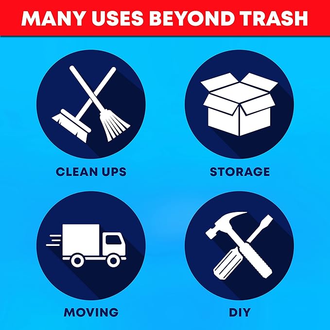 Tasker Contractor Garbage Bags 55 Gallon, 3 Mil Black Contractor Garbage Bag (50 Bags w/Ties) Large 55 Gallon Trash Bags Heavy Duty Liners, Extra Large Trash Liners for Construction, Industrial Bag