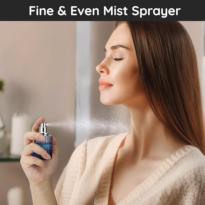 Segbeauty 1oz Glass Travel Cologne Sprayer, Blue Perfume Spray Bottles Refillable, 4pcs 30ml Empty Perfume Bottle for Women, Large Cosmetic Cologne Atomizer Spray Bottle Atomizer Sprayer for Men