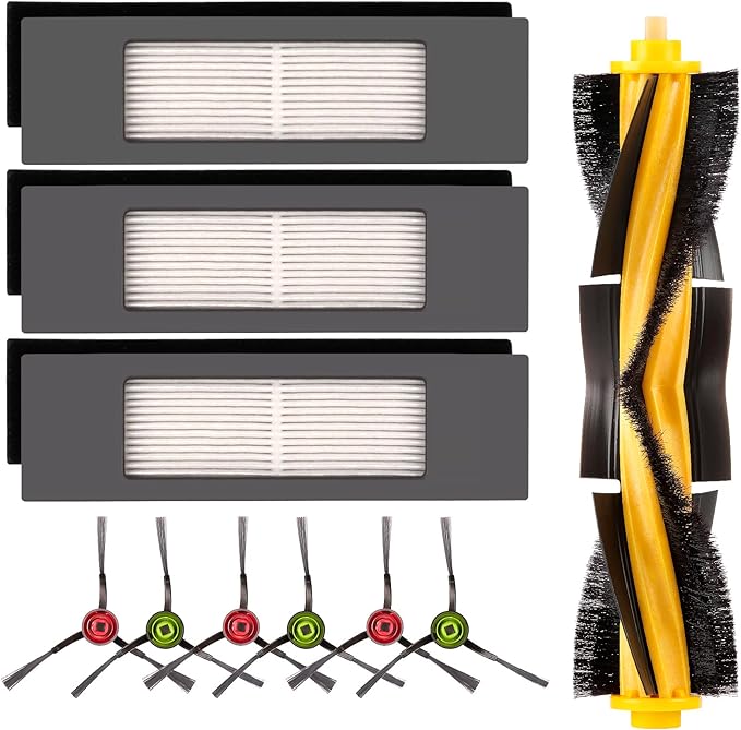 N10 Replacement Parts for Robot Vacuum Ecovacs DEEBOT OZMO N10 N10 Plus 920 950 T8 AIVI Max T9 T5 N5 N7 N8+ N8 Pro Plus Robot Vacuum Accessories, 1 Main Roller Brush, 3 HEPA Filters, 6 Side Brushes