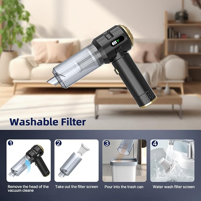 Higoom Cordless Handheld Vacuum Cleaner,Rechargeable Portable Lightweight Dust Blower,22000PA Powerful Suction Mini Car Vacuum Cleaner for Deep Cleaning of Home,Car and Pet Hair(Black-Gold)