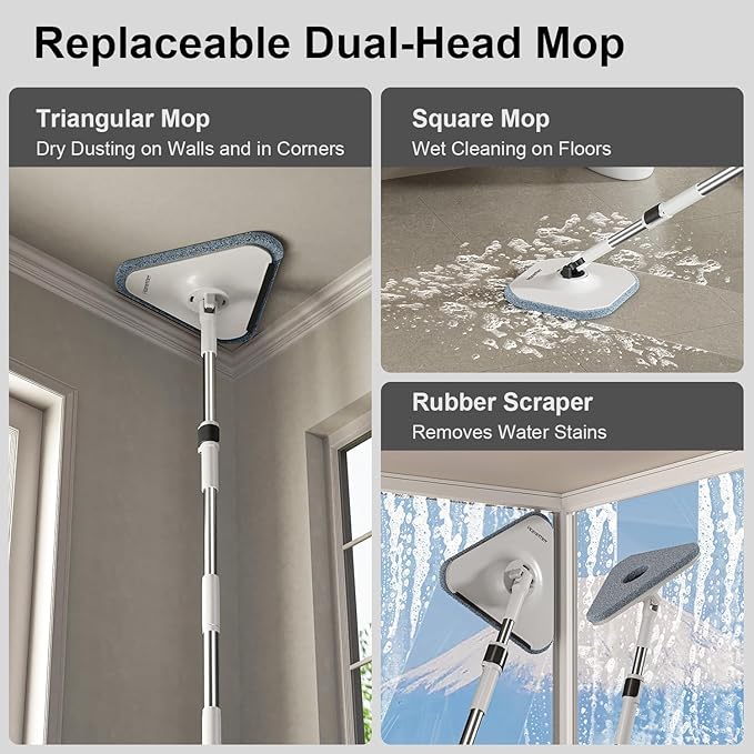 HoMettler Mop and Bucket Set, Spin Mop and Detachable Inner Mop Bucket with Separate Dirty/Clean Water System, Self-Wringing Square Mops for Floor/Wall Cleaning with 6 Microfiber Pads