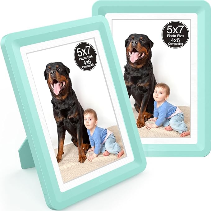 2-Pack 5x7 Picture Frame or 4x6 with Mat – Shatterproof Plastic Picture Frames for Family, Nursery & Playroom, Wall & Tabletop Frame for Home or Office, Safe Lightweight Design, Forest Green