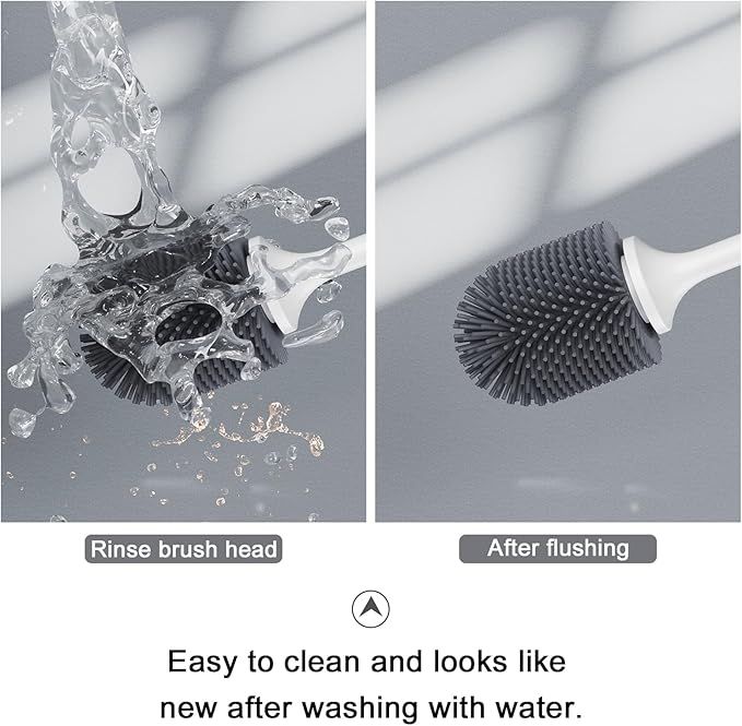Lefree Silicone Toilet Brush and Holder Set with Ventilated Holder, Floor Standing & Wall Mounted Toilet Scrubber